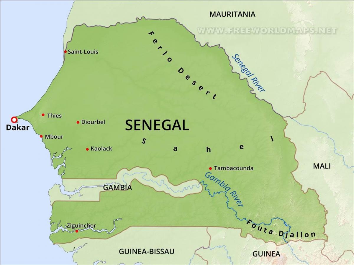 kart av fysisk kart over Senegal