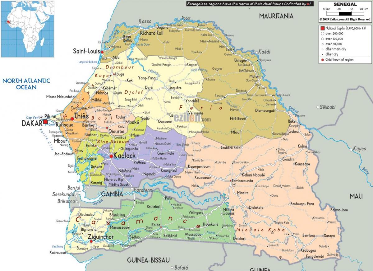 Senegal land i verden kart